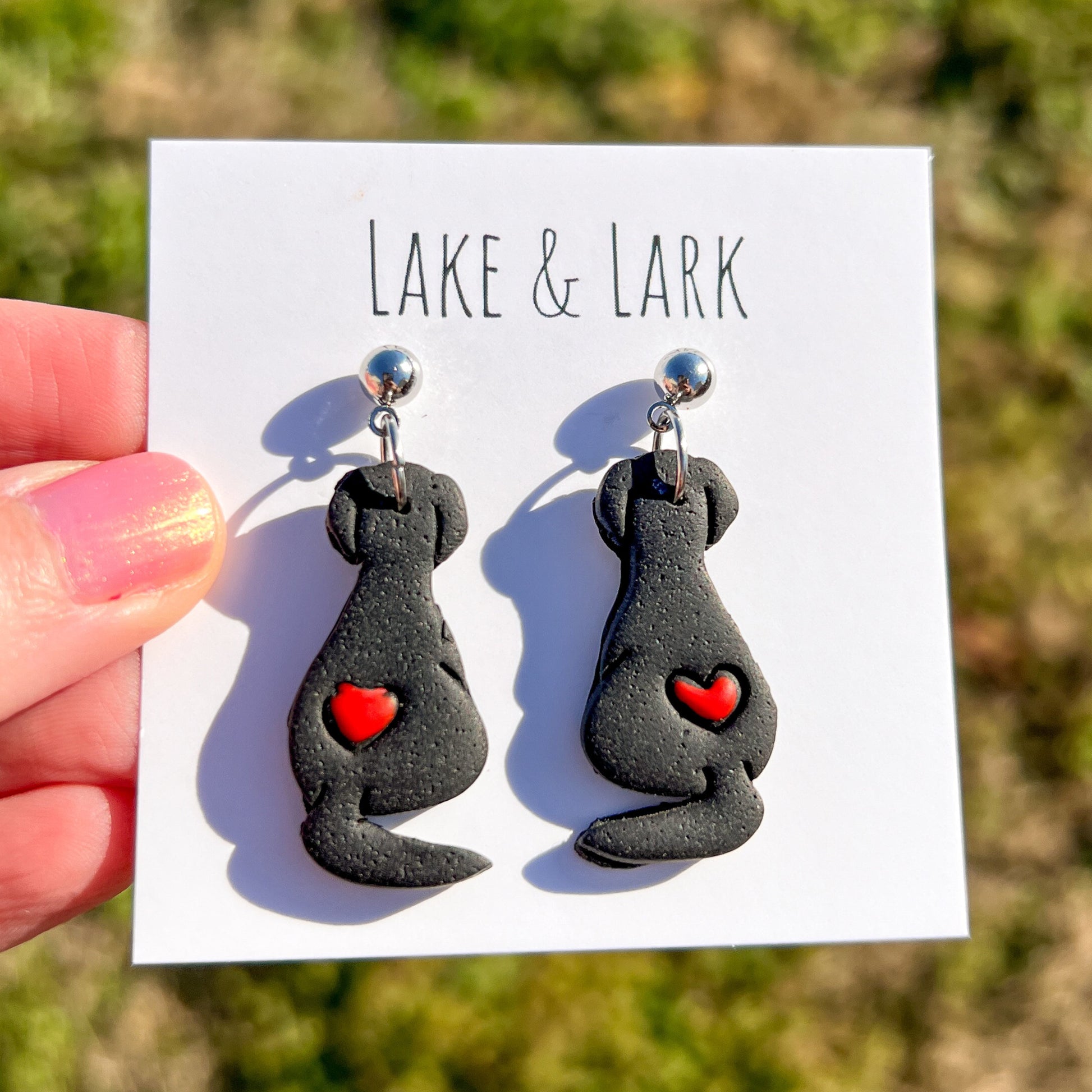 black lab dog heart love earrings dog mom gift