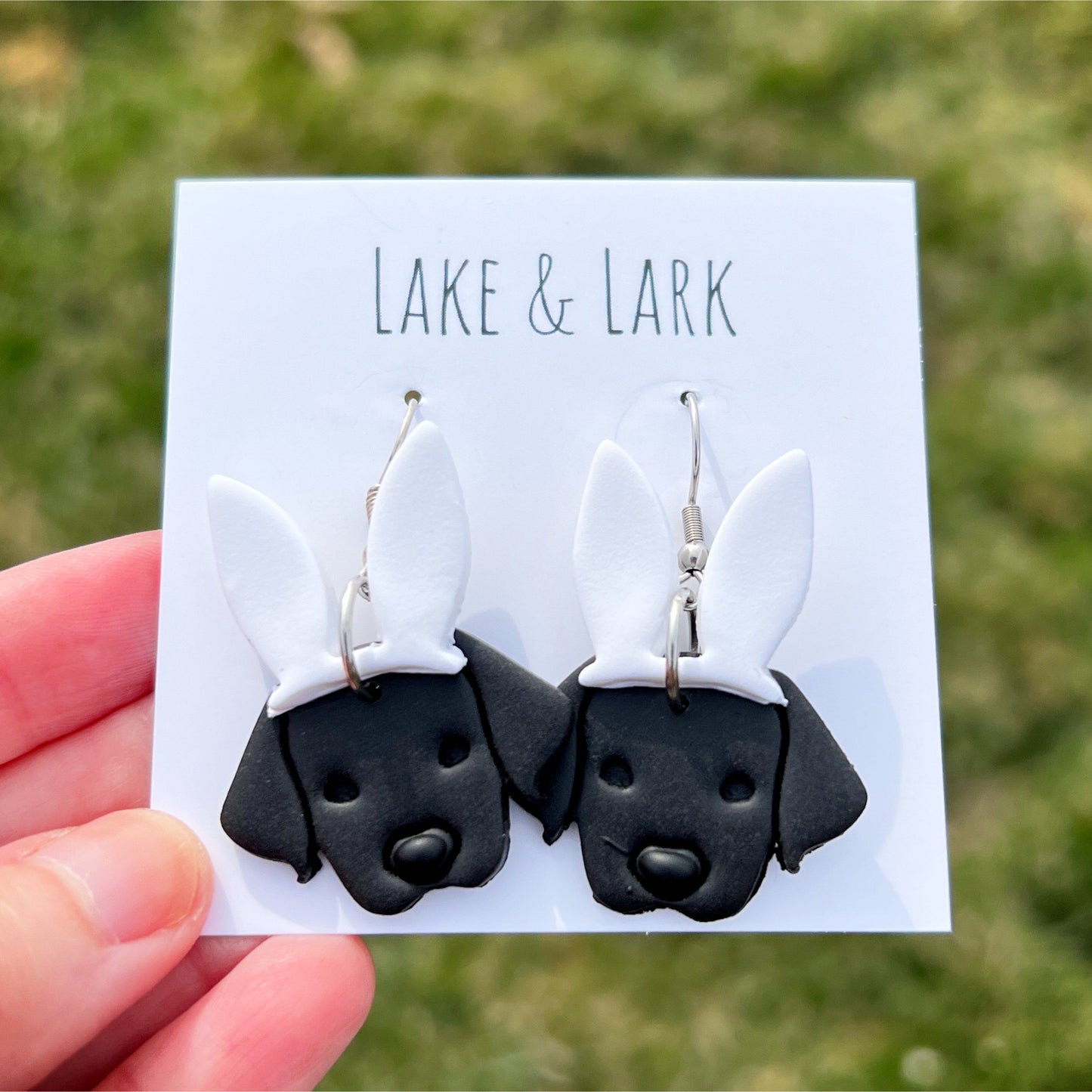 black lab dog bunny ears earrings