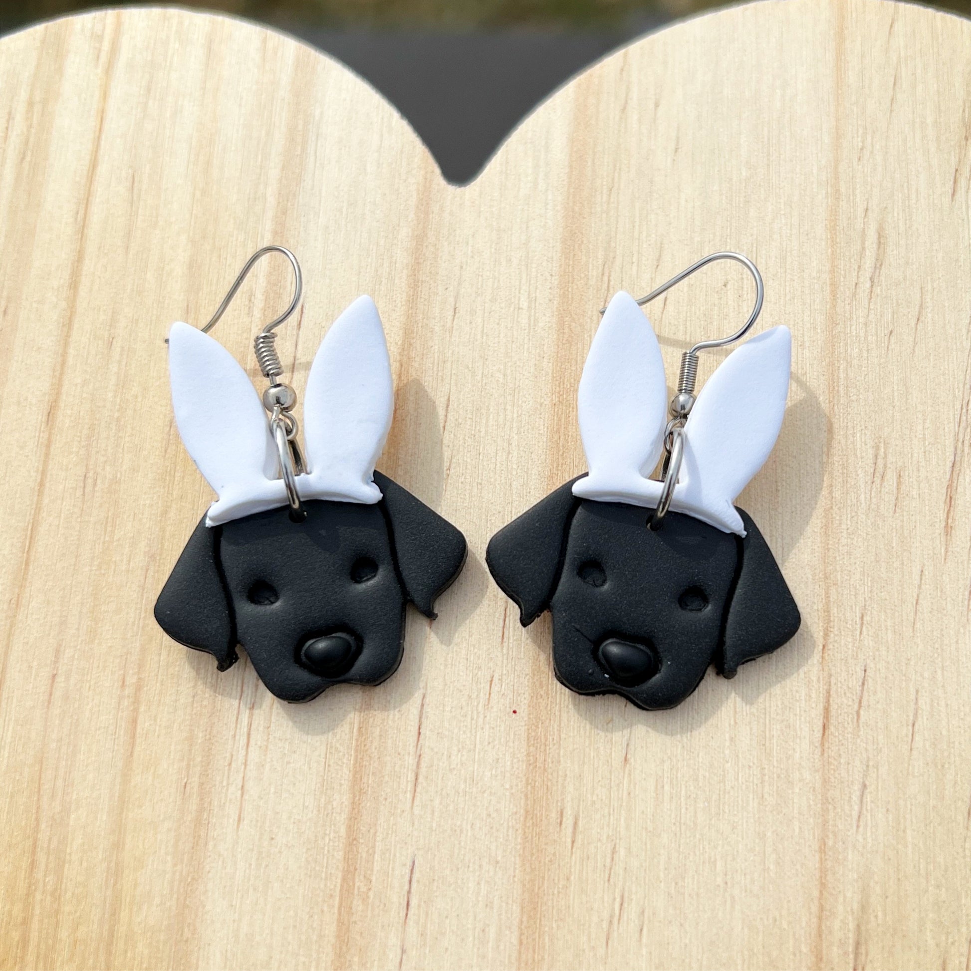 black labrador dog easter bunny earrings lake lark