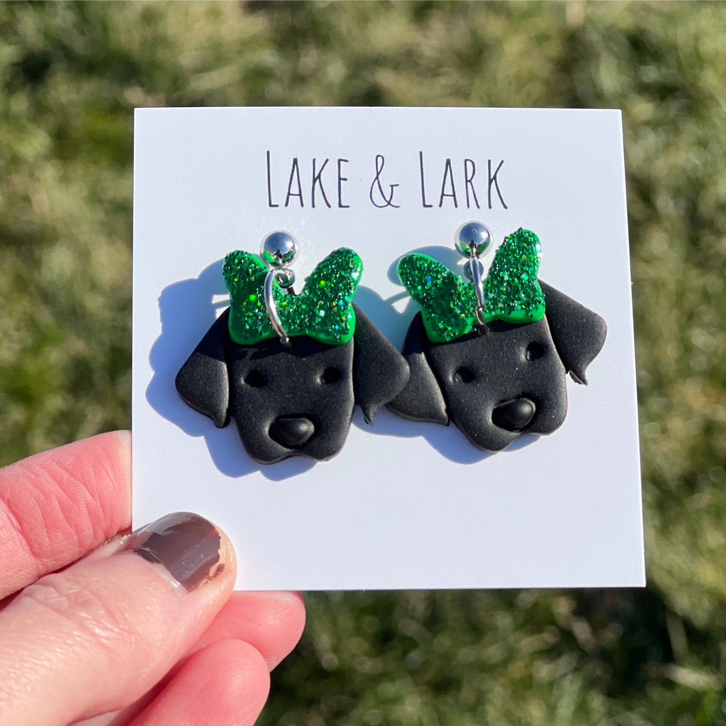 female black lab dog earrings saint patricks day