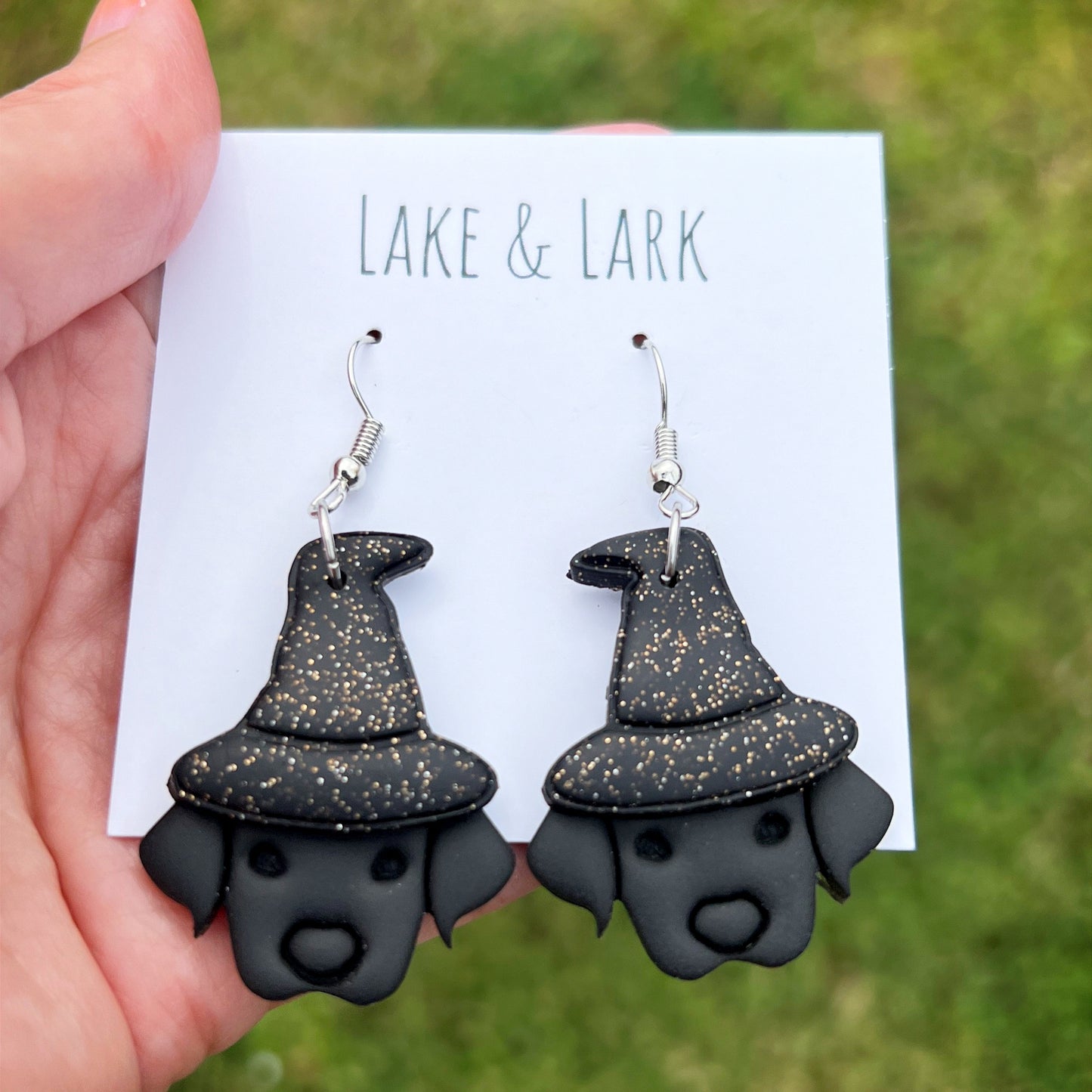 black labrador retriever witch halloween earrings lake lark