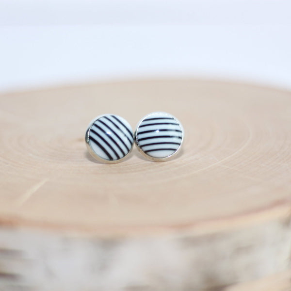 black white striped stud earrings lake and lark