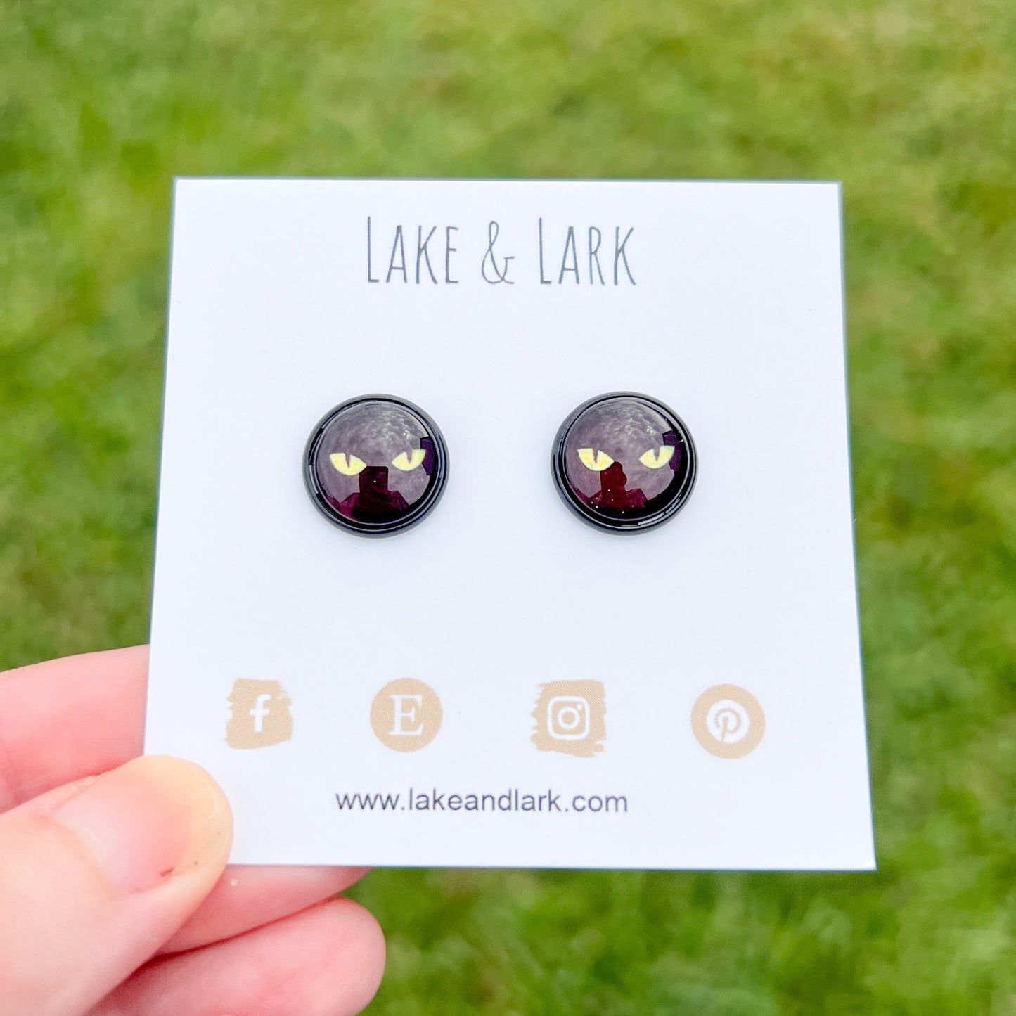 Black Cat Eye Stud Earrings | Handmade Cat Lover Jewelry
