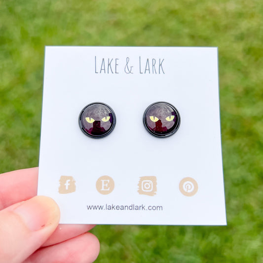 Black Cat Eye Stud Earrings | Handmade Cat Lover Jewelry