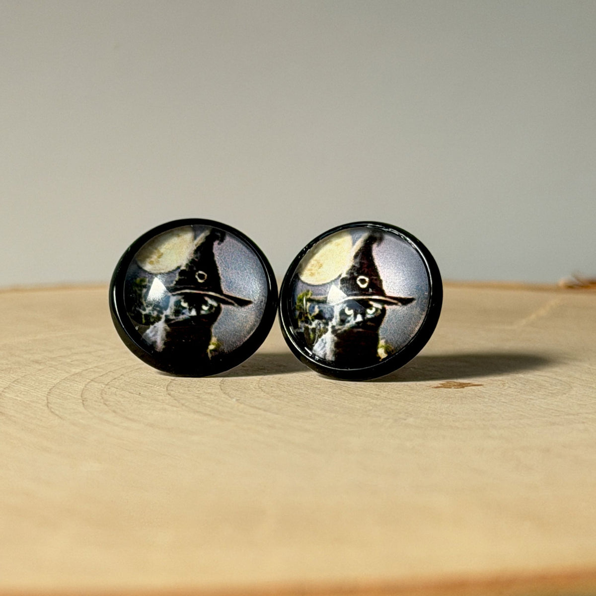 Black Cat Witch Halloween Stud Earrings