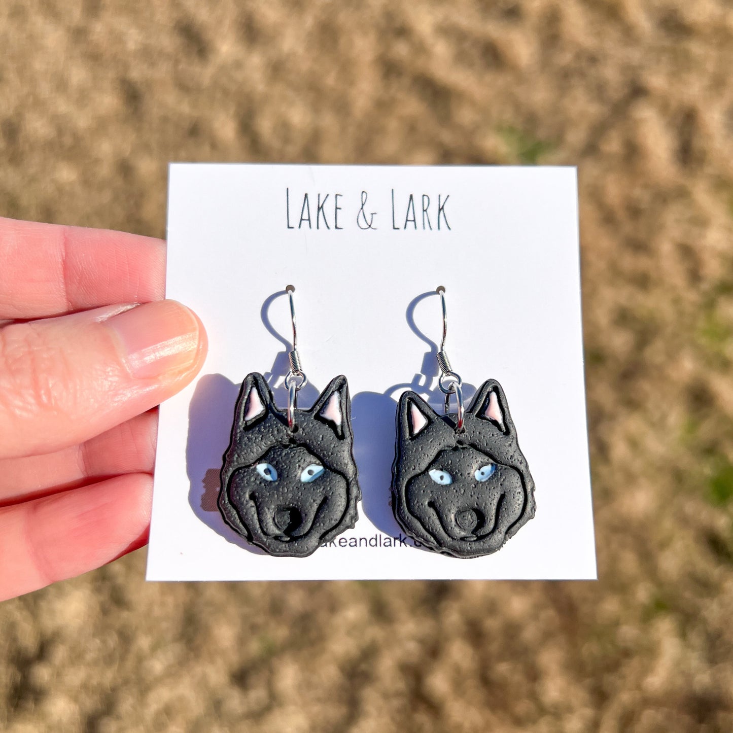 Black Husky Clay Dog Earrings
