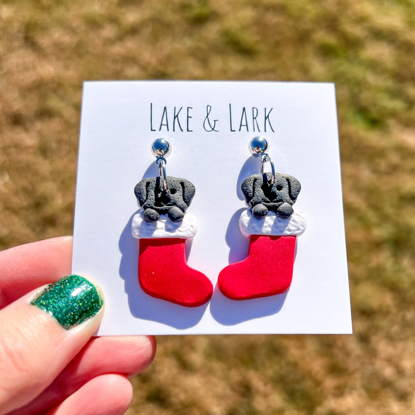 Puppy Dog Christmas Stocking Earrings – Polymer Clay Holiday Dog Mom Jewelry