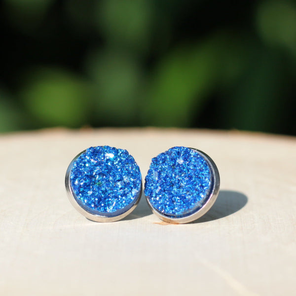 royal blue druzy stud earrings