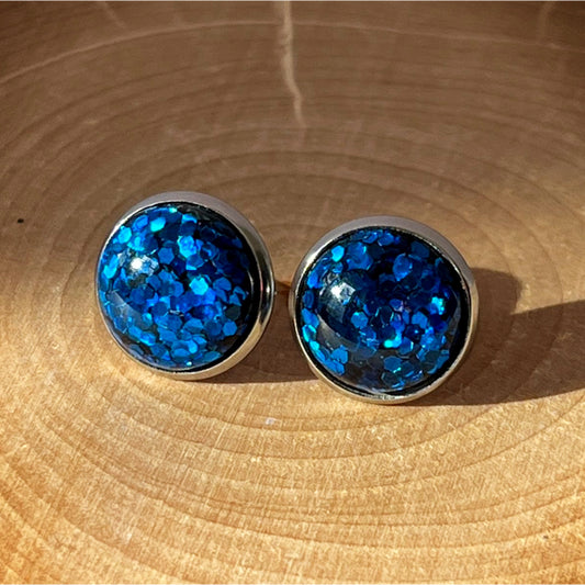 blue glitter stud earrings lake lark