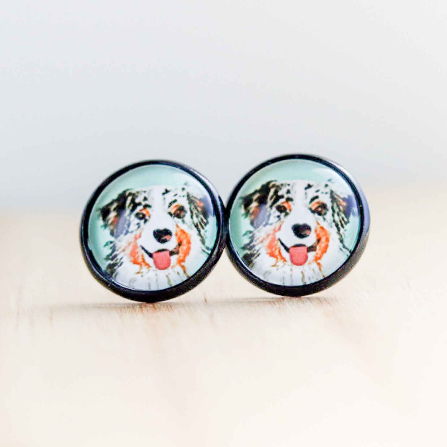 blue merle australian shepherd dog stud earrings gift for her