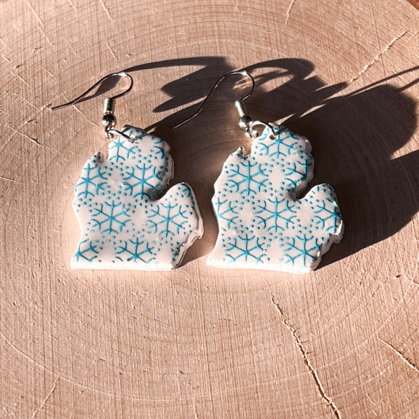 michigan blue snowflake earrings