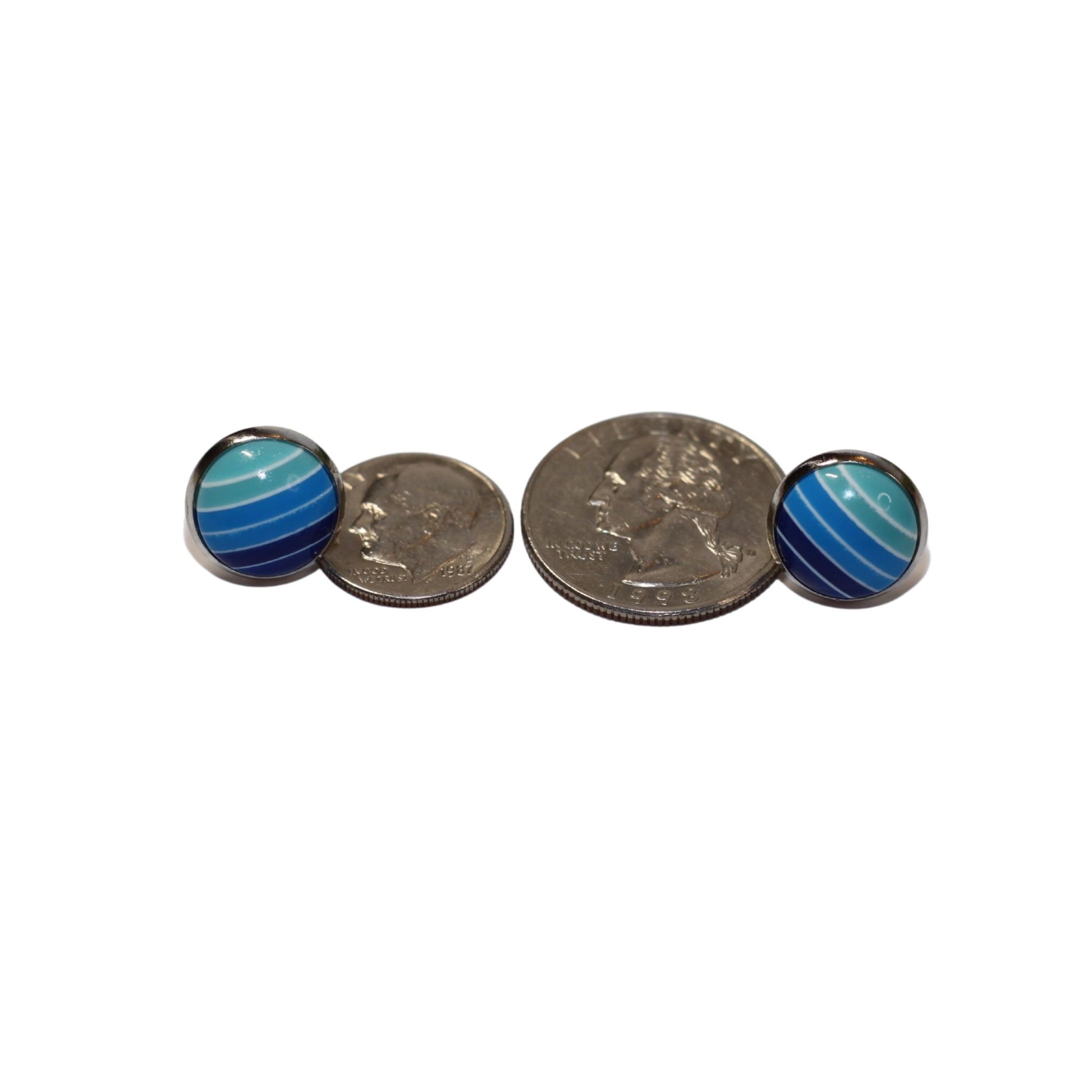 blue stripe stud earring sizing