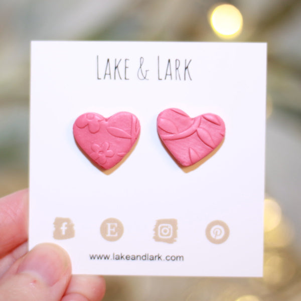 pink heart valentine stud earrings