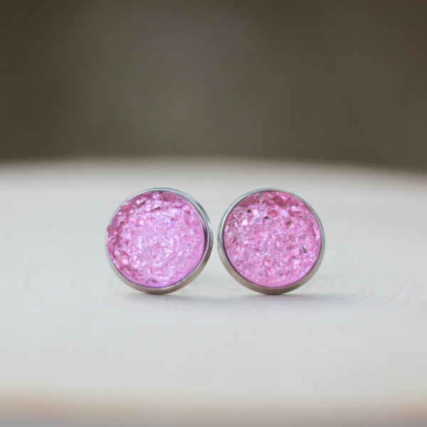 cotton candy pink stud earrings