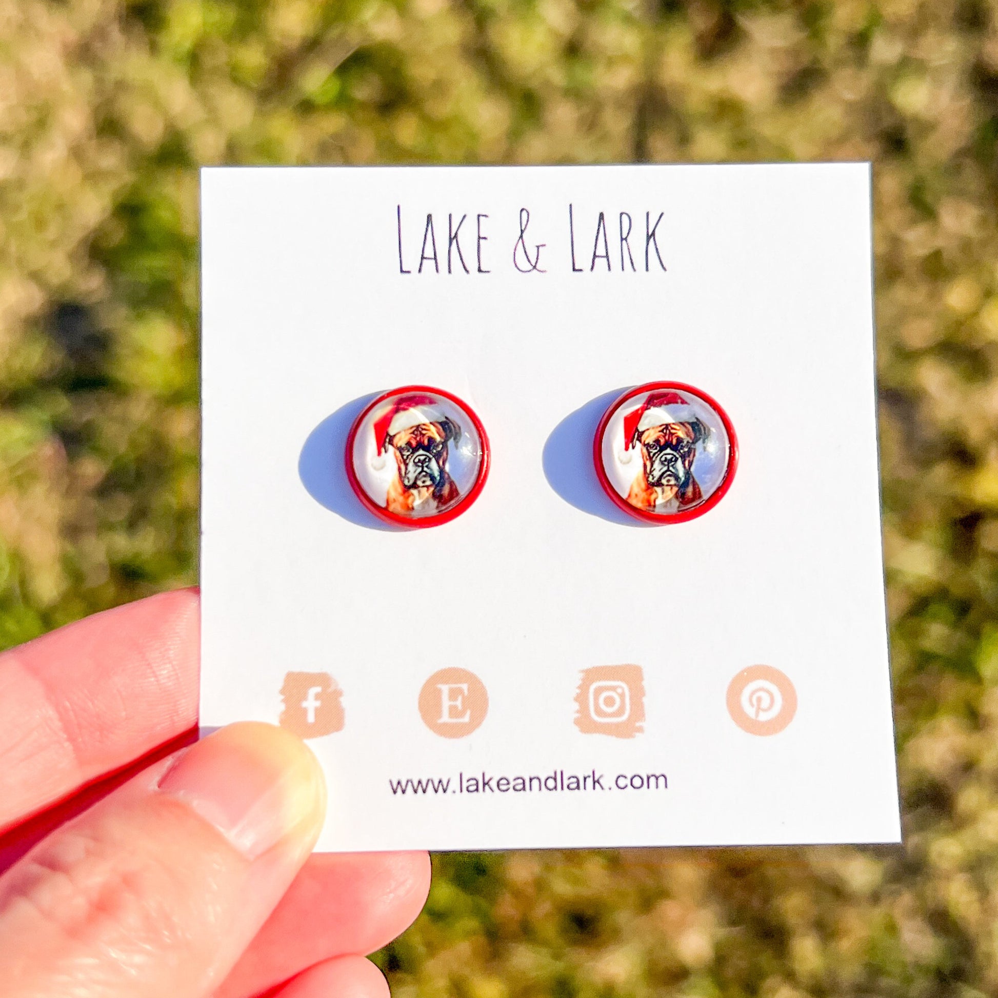 boxer dog christmas stud earrings lake lark santa paws