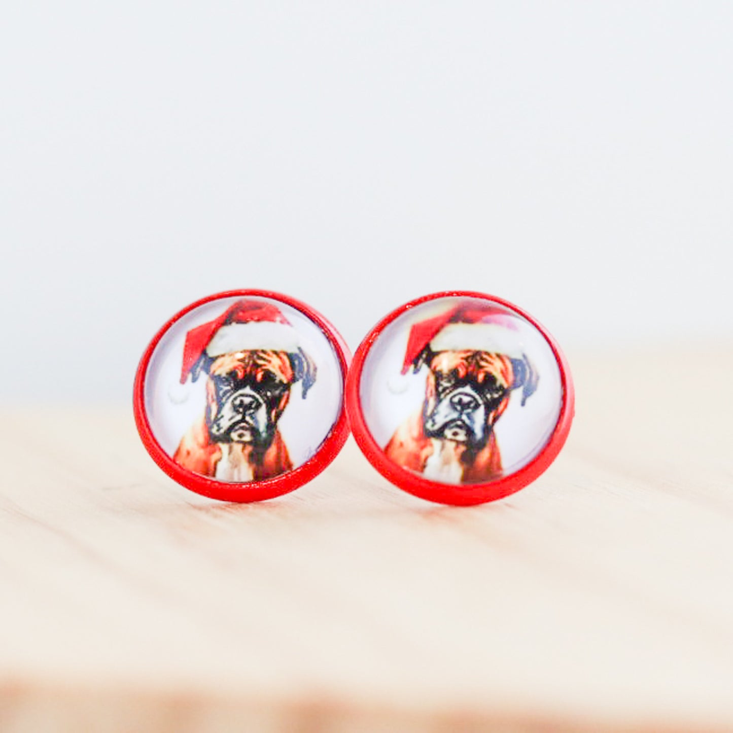 boxer dog christmas stud earrings