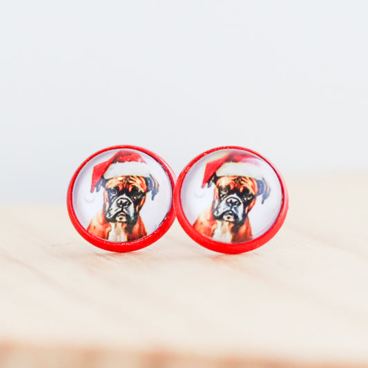 boxer dog christmas stud earrings