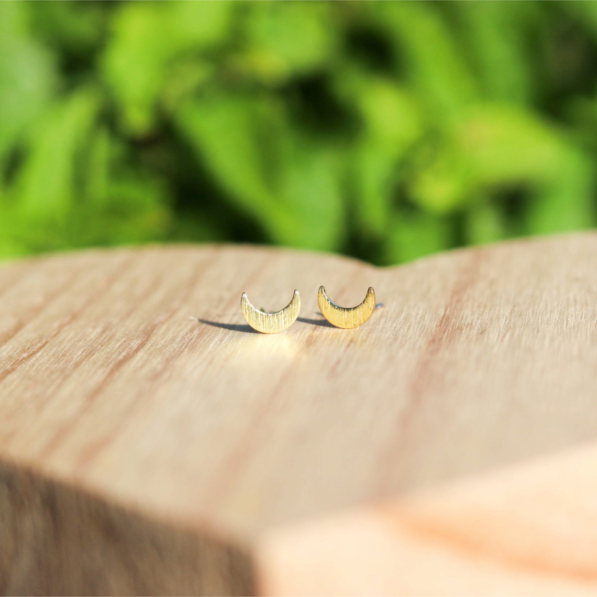 brass gold moon tiny stud earrings lake lark