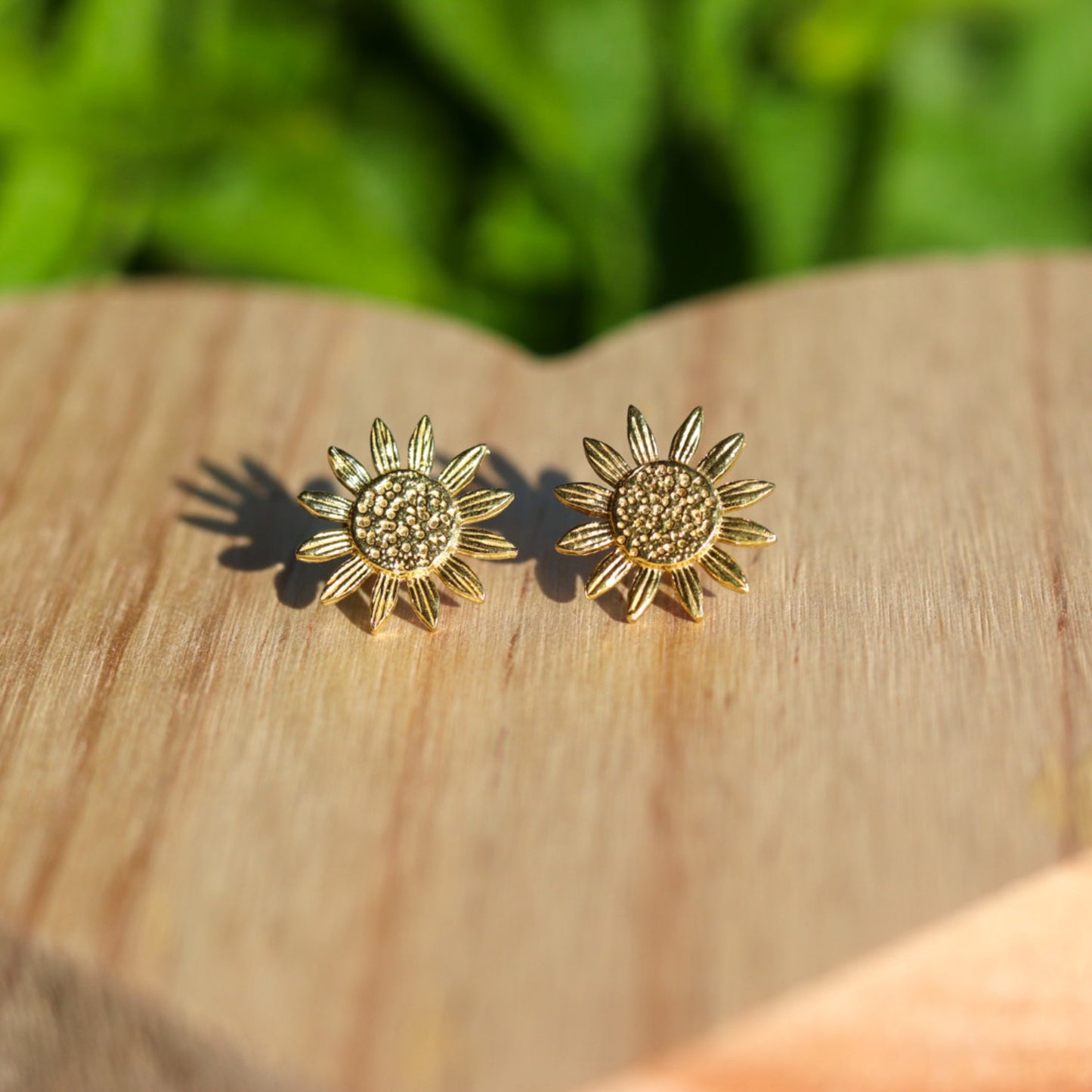 brass gold sunflower stud earrings lake lark