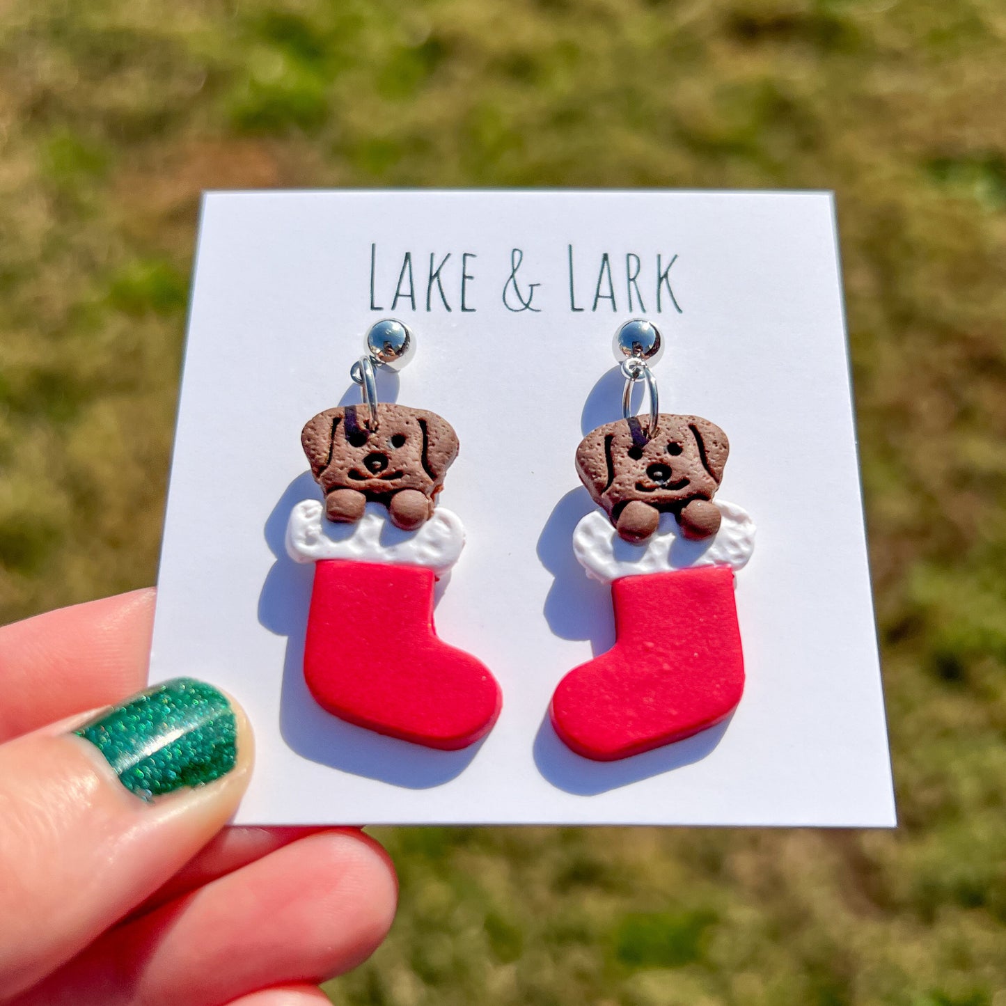 Puppy Dog Christmas Stocking Earrings – Polymer Clay Holiday Dog Mom Jewelry