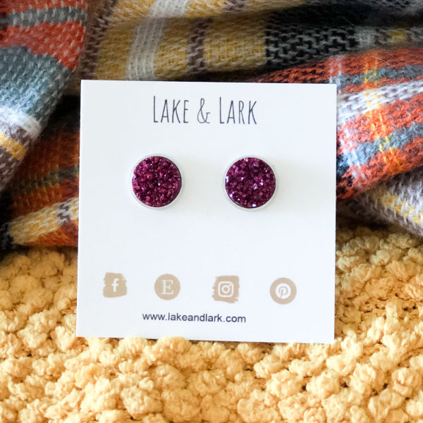 maroon druzy stud earrings