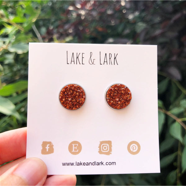 burnt orange druzy stud earrings lake lark (1)