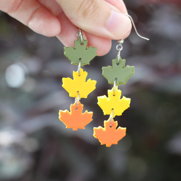 dancing leaves fall clay earrings