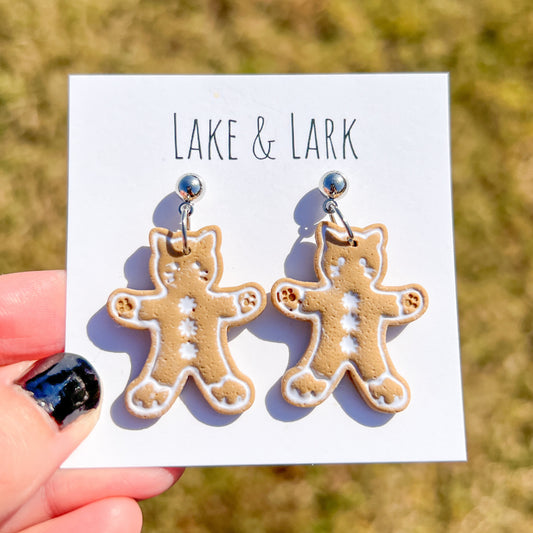 cat gingerbread cookie christmas earrings