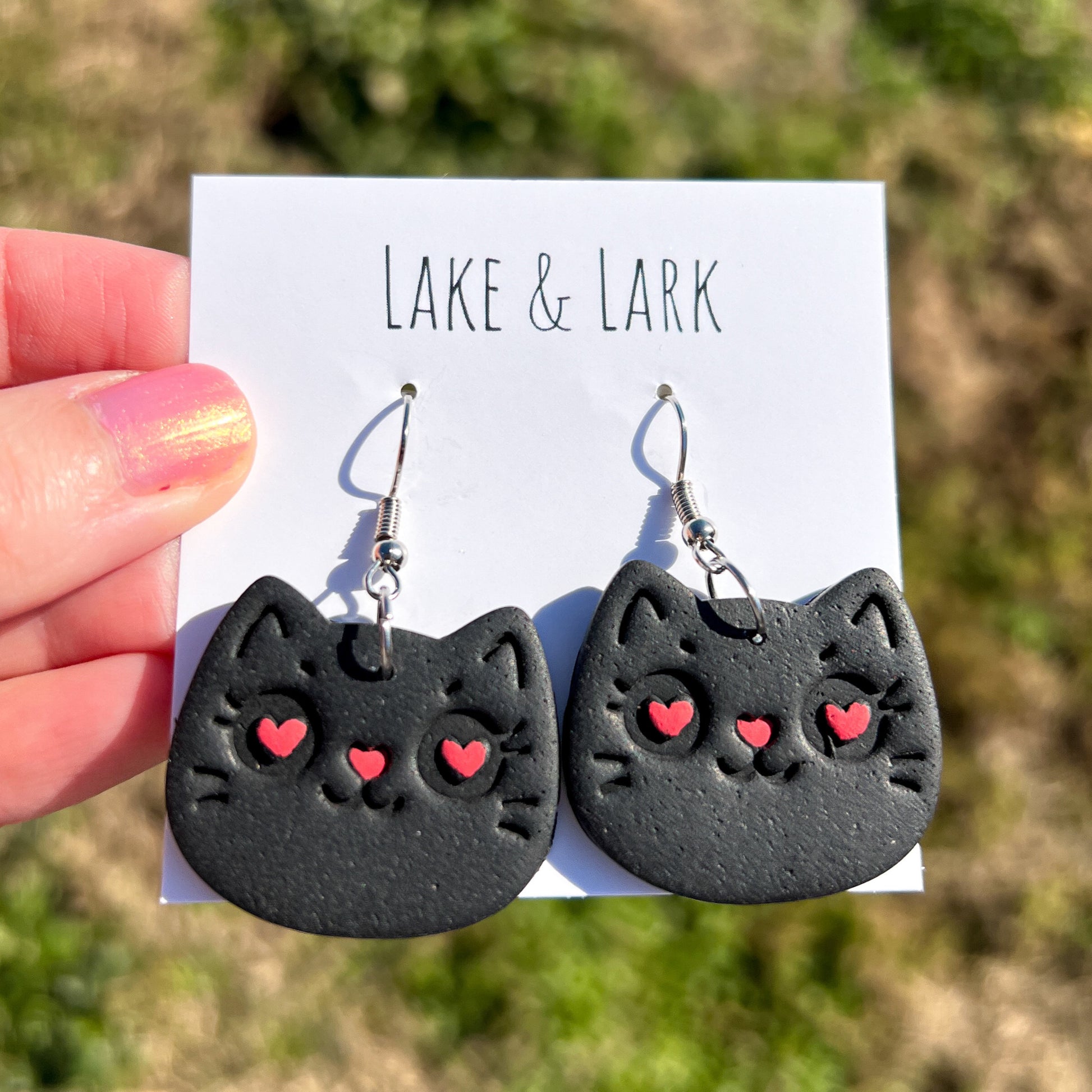 cat heart eyes earrings cat mom gift