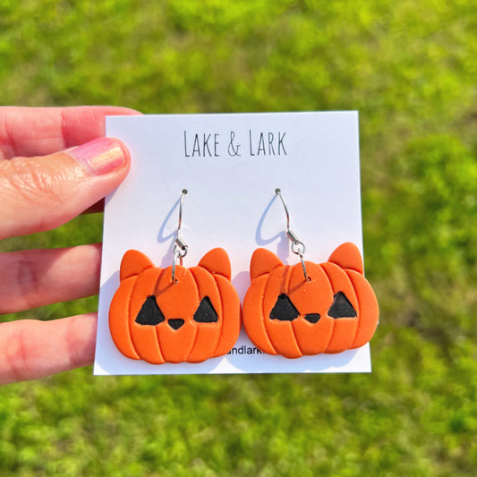 cat jack o lantern halloween earrings