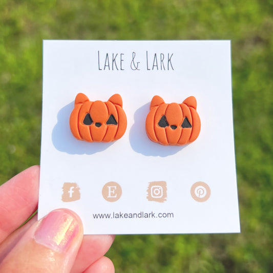 cat jack o lantern halloween earrings