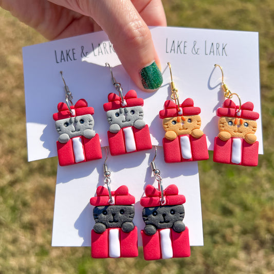 Kitty Cat Christmas Present Earrings