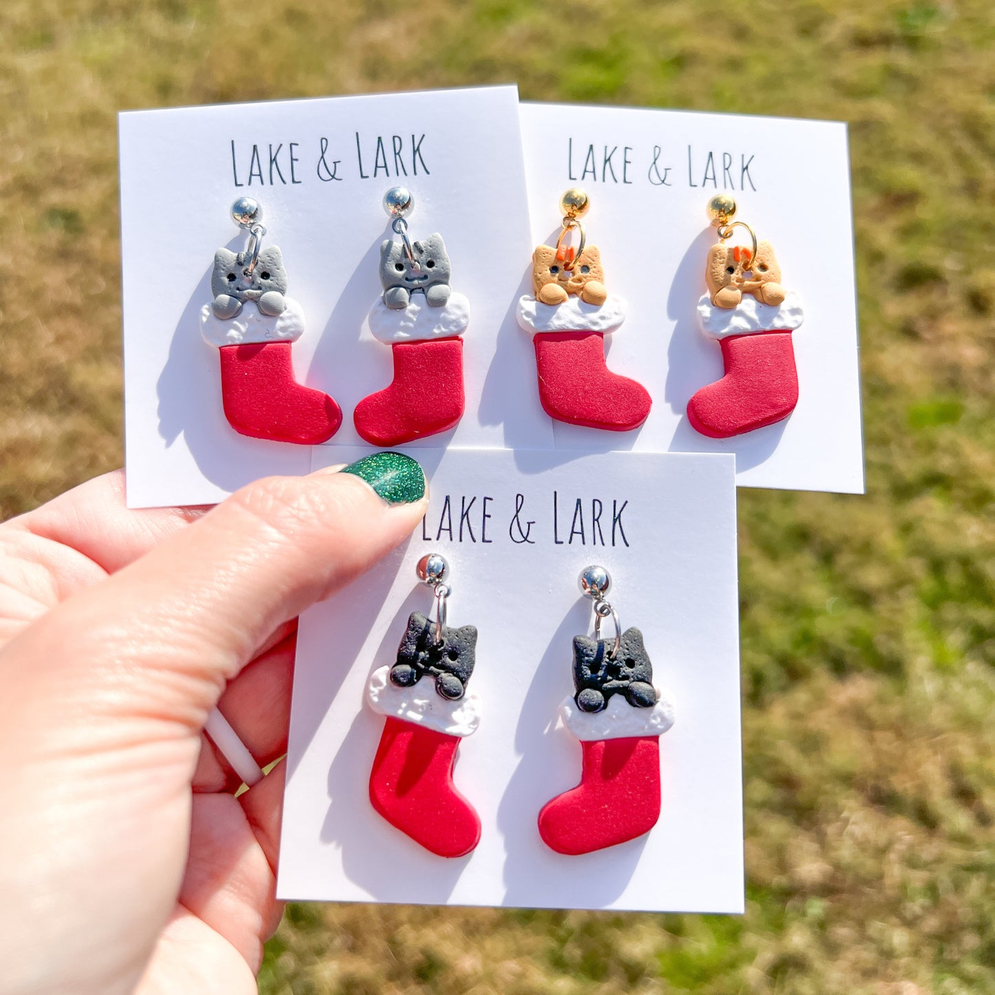 Cat Christmas Stocking Earrings | Handmade Holiday Cat Mom Jewelry