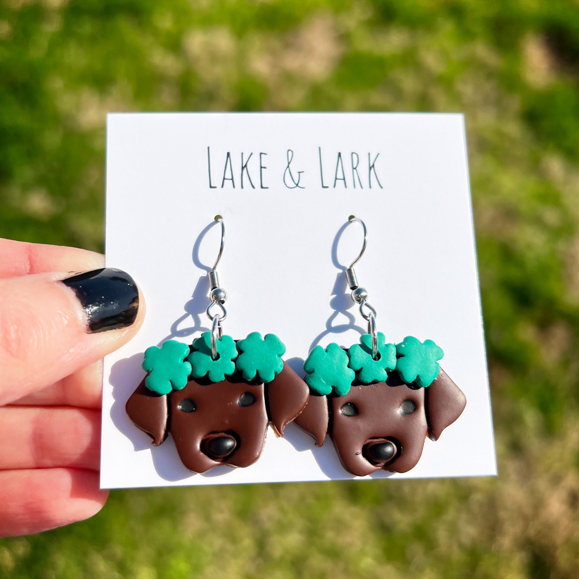 chocolate lab dog mom earrings saint patricks day