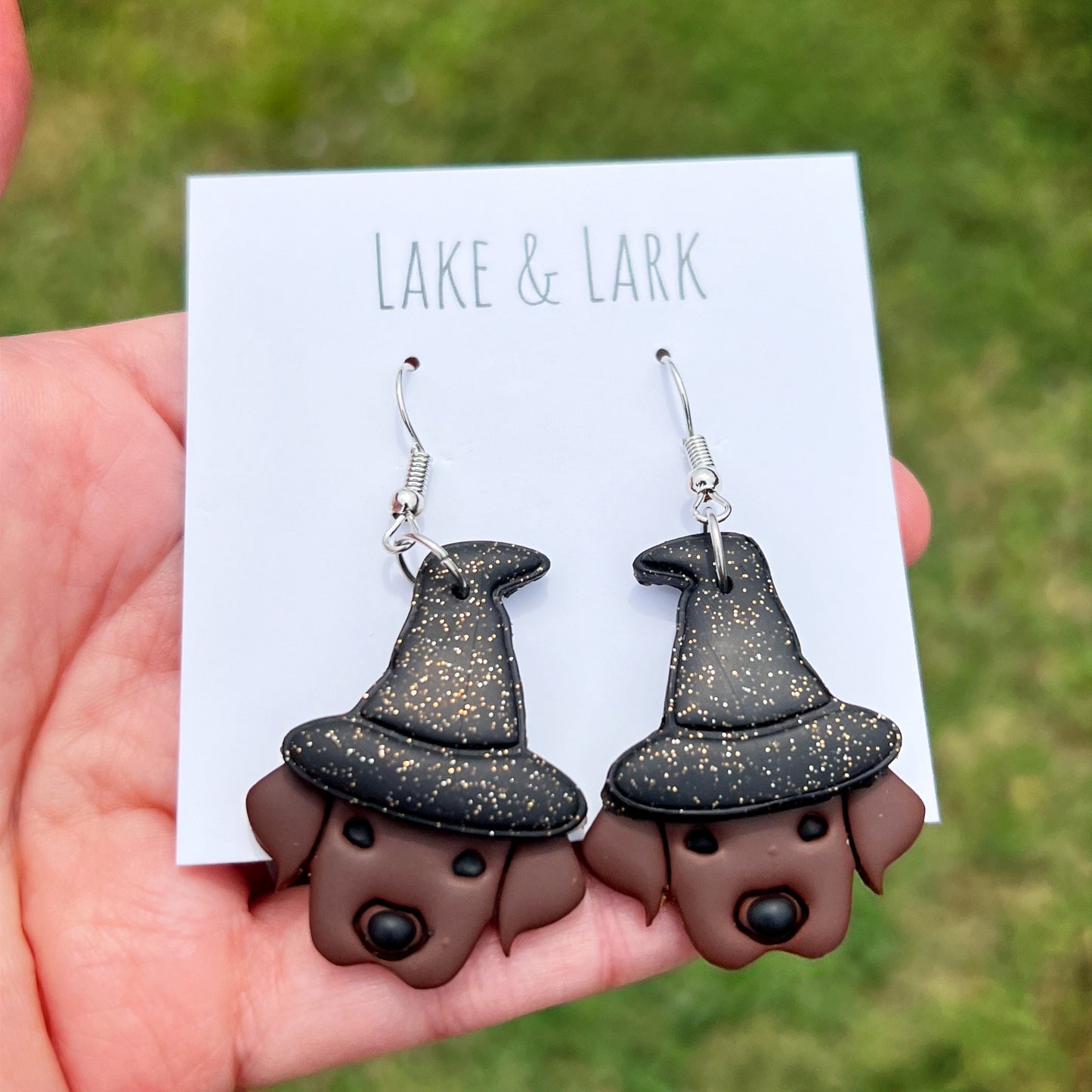 halloween witch chocolate lab dog earrings