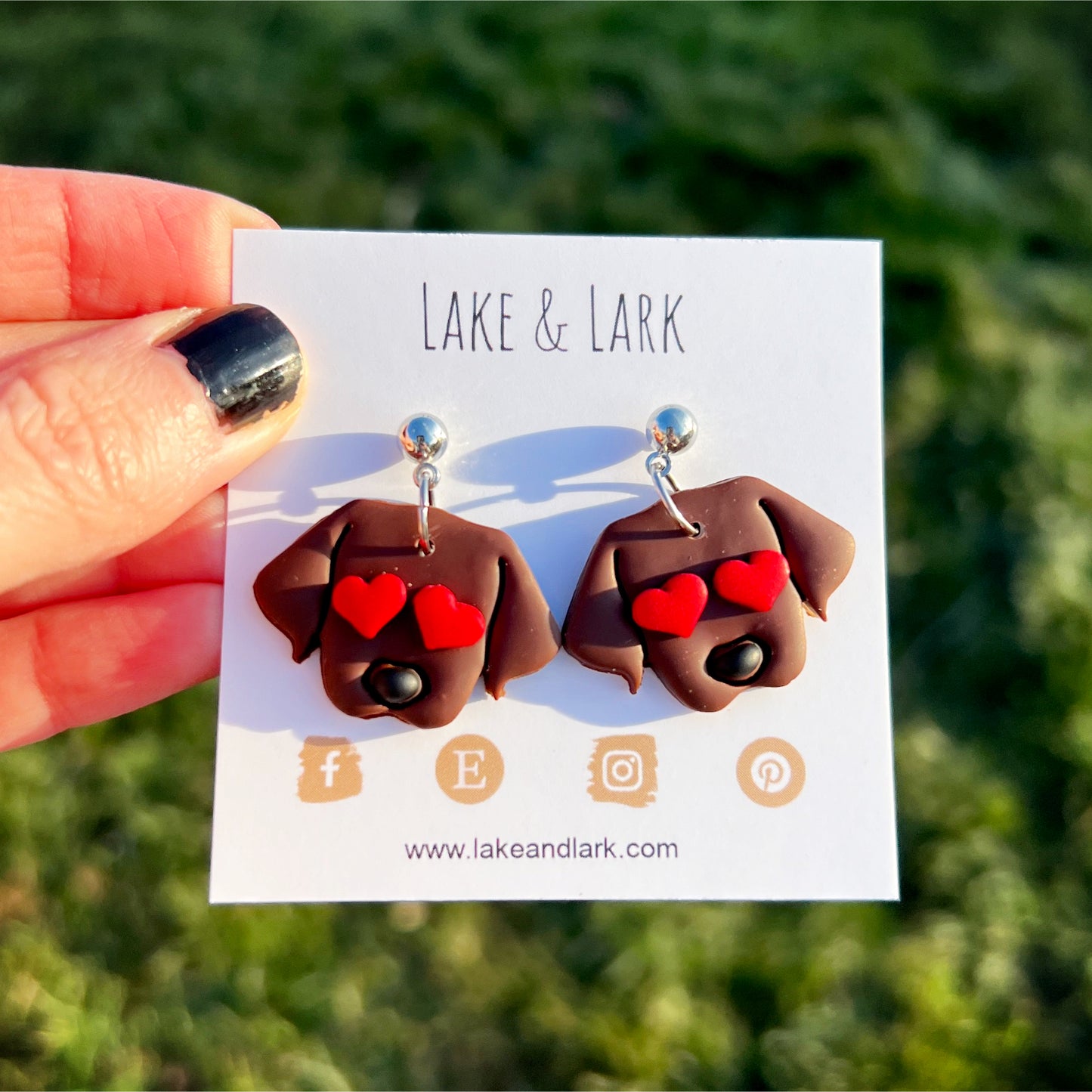 chocolate lab dog valentine earrings