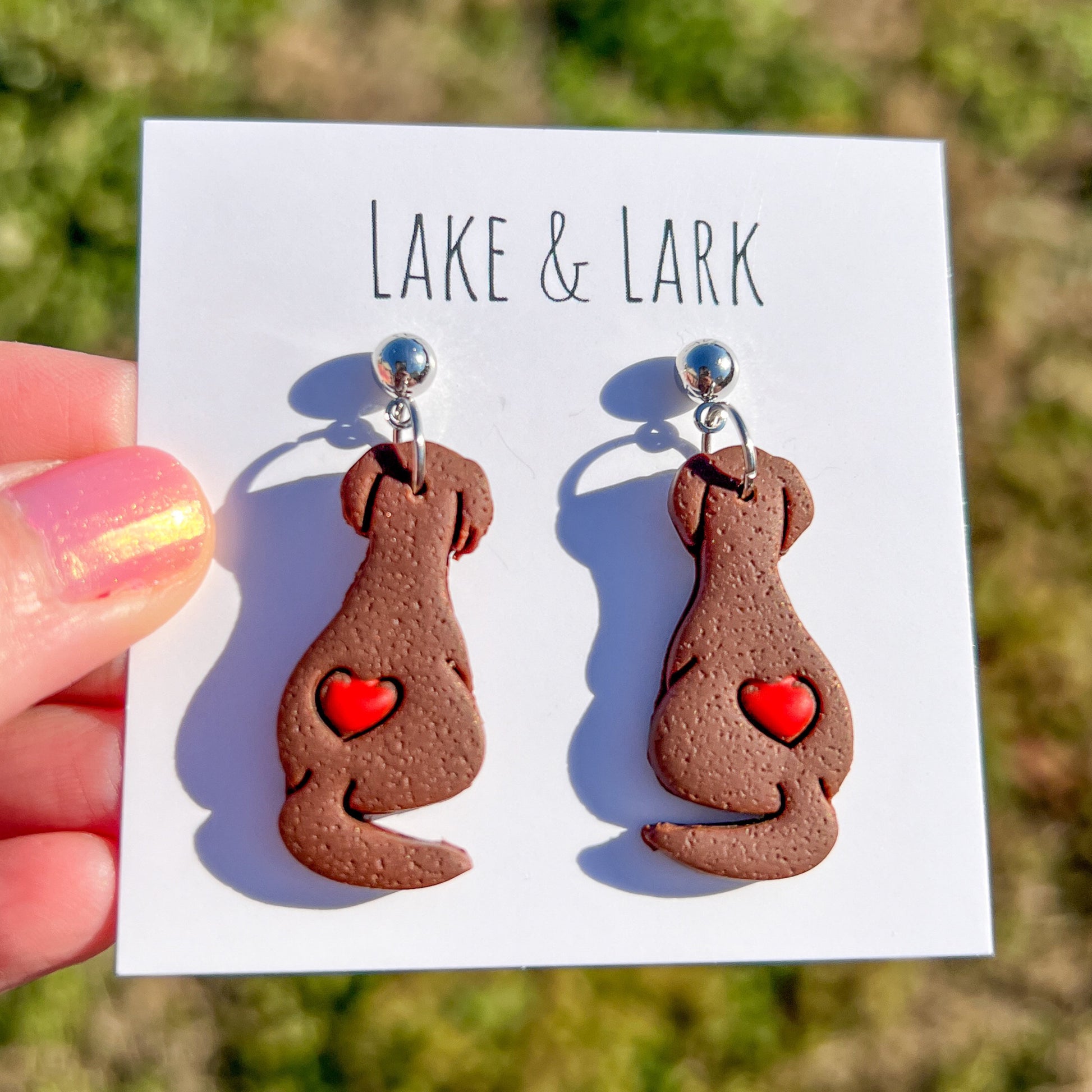 chocolate lab dog heart love earrings dog mom gift