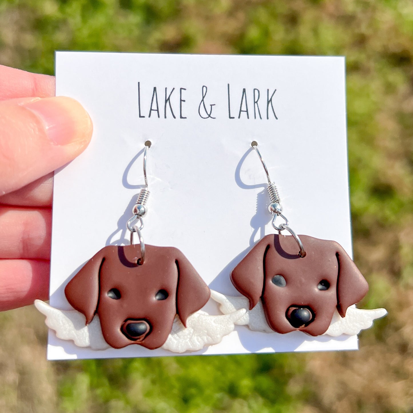 chocolate labrador retriever angel dog earrings pet loss gift lake lark