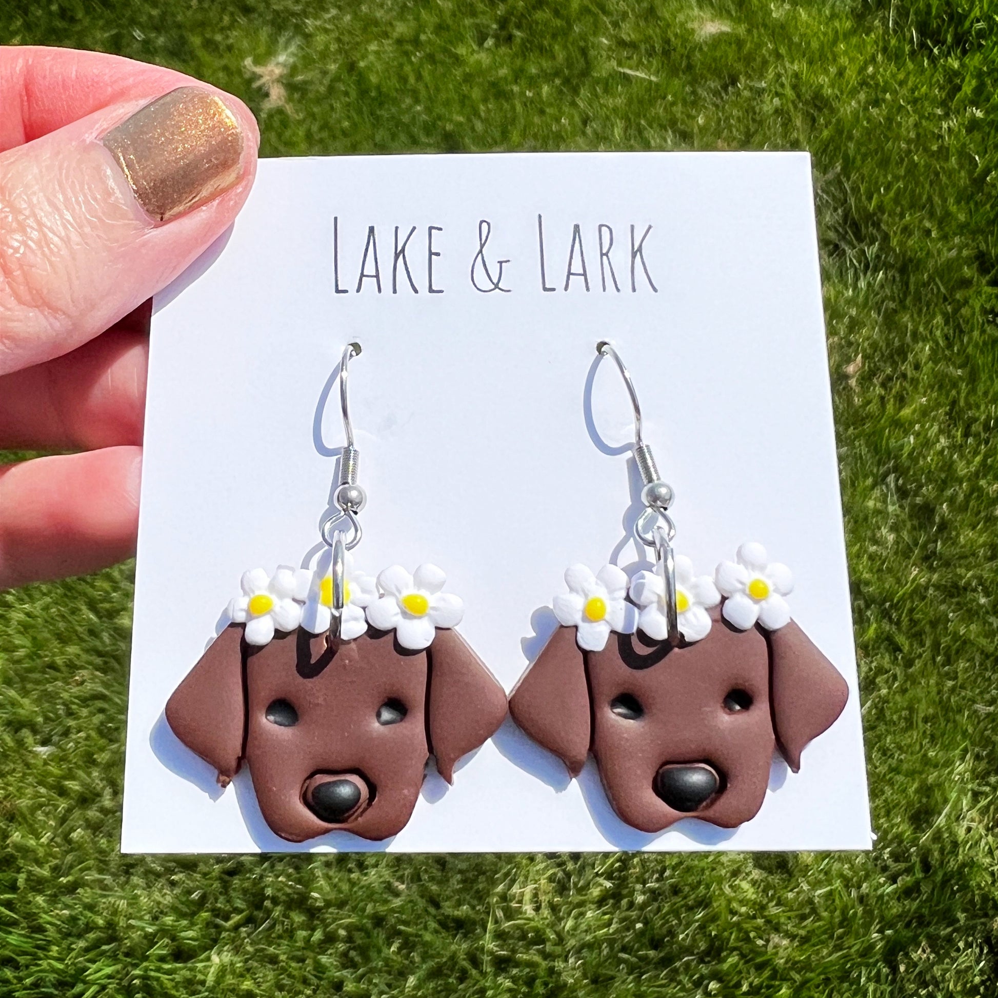 chocolate lab brown dog flower crown earrings