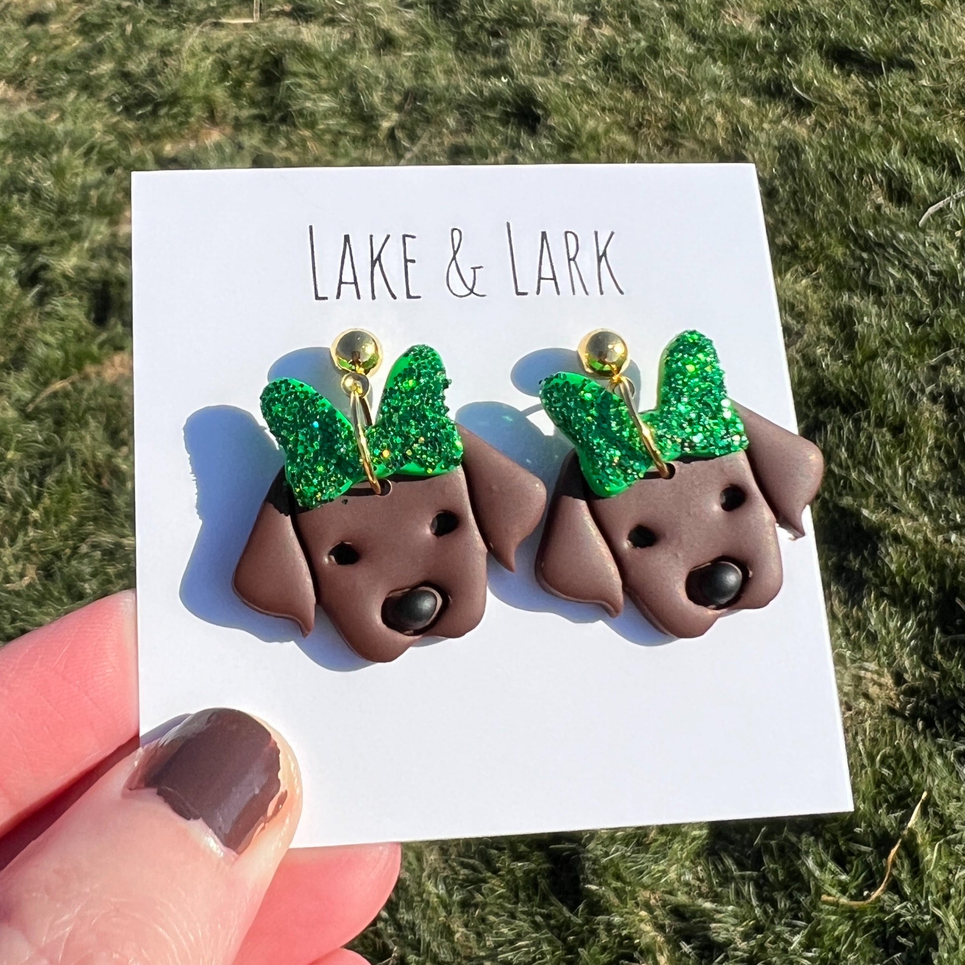 chocolate labrador retriever saint patricks day earrings lake lark