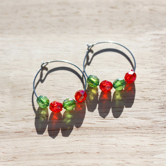 red green christmas hoop earrings