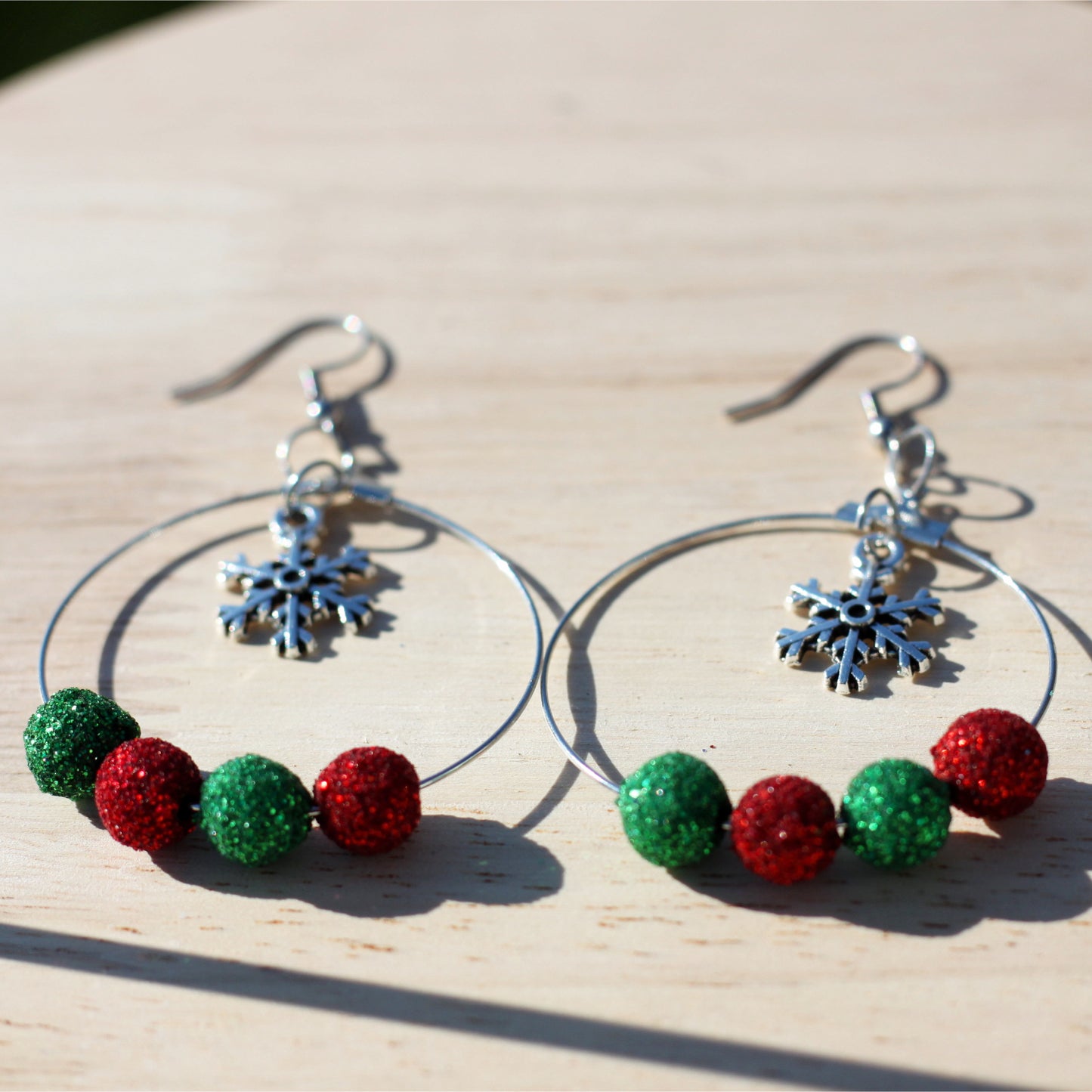 red green glitter hoop earrings