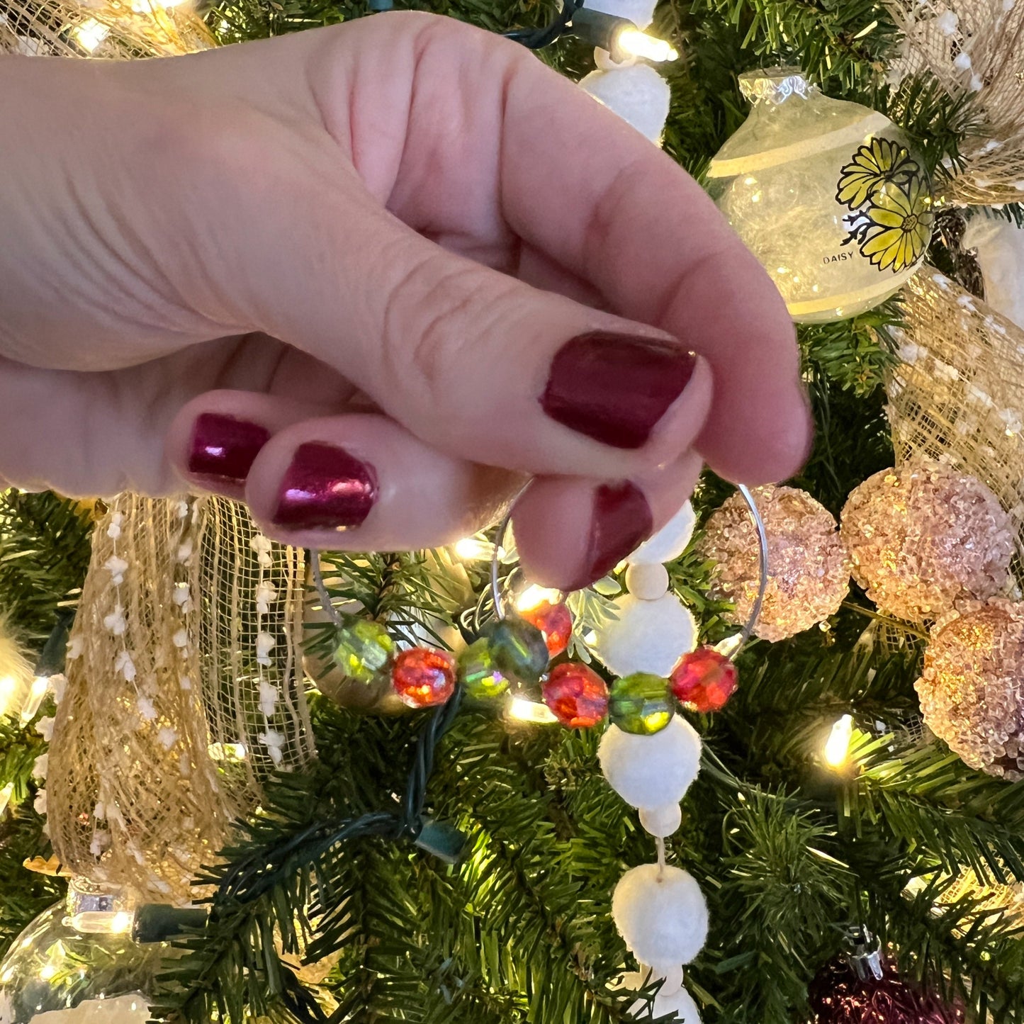 christmas beaded hoop earrings