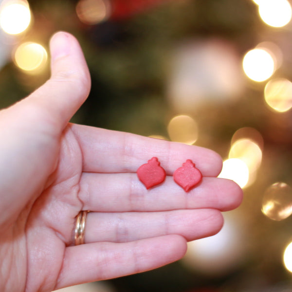 tiny red christmas ornament stud earrings