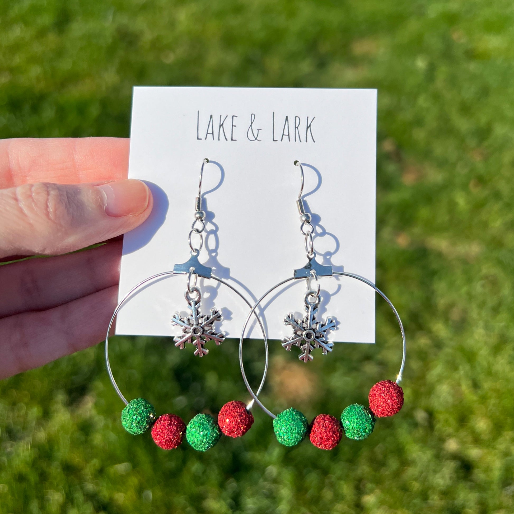 glitter christmas snowflake hoop earrings