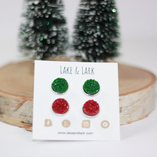 christmas red green earrings