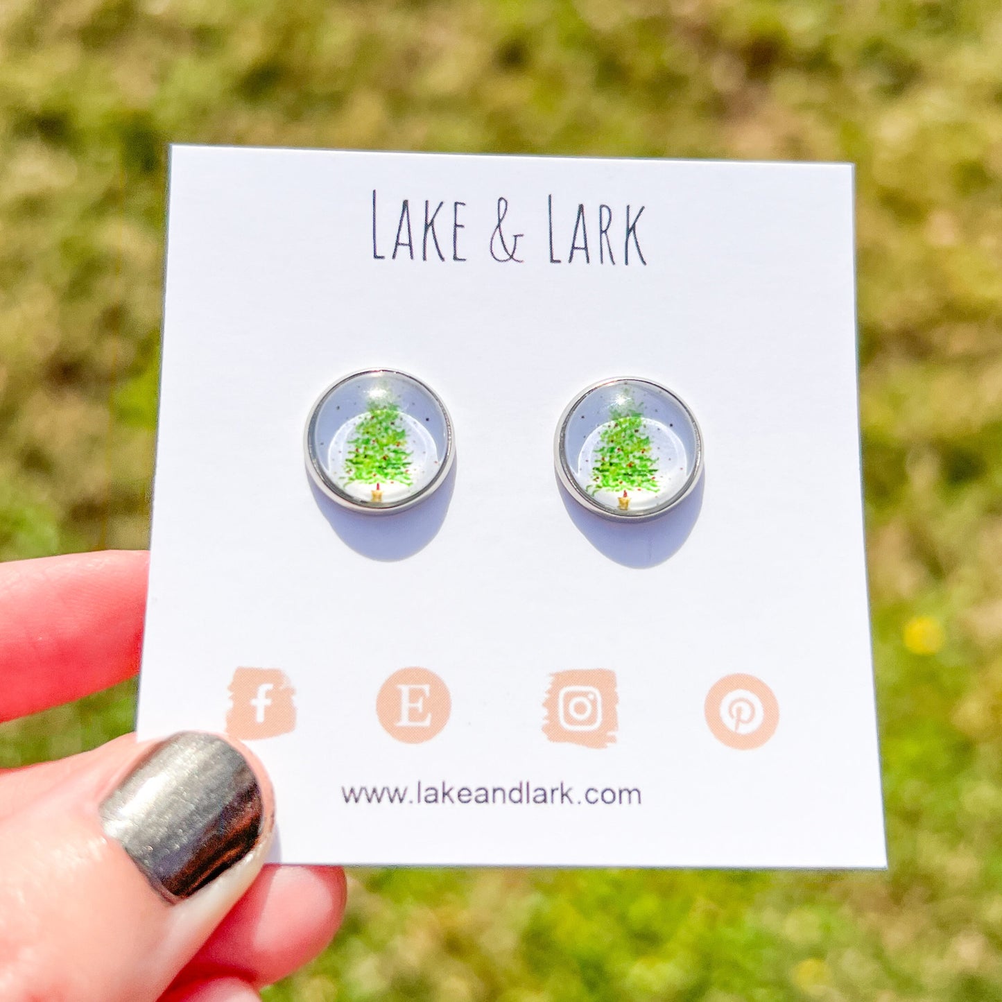 watercolor christmas tree stud earrings