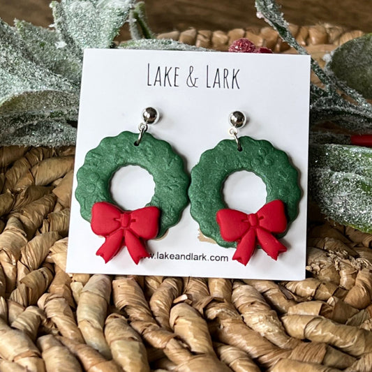 clay holiday wreath earrings