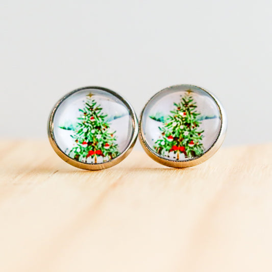 classic christmas tree stud earrings