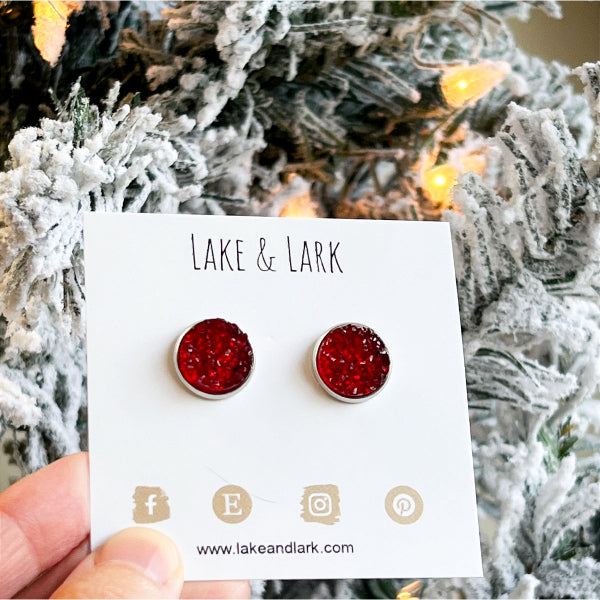 red druzy stud earrings